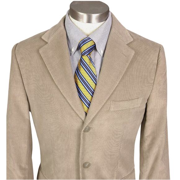 TASSO ELBA Sport Suit Coat Blazer Mens Tan Corduroy Three Button Cotton LARGE - Picture 10 of 11